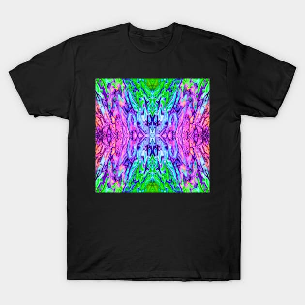 Mirrored Abstract in Blue Green Pink Orange T-Shirt by Klssaginaw